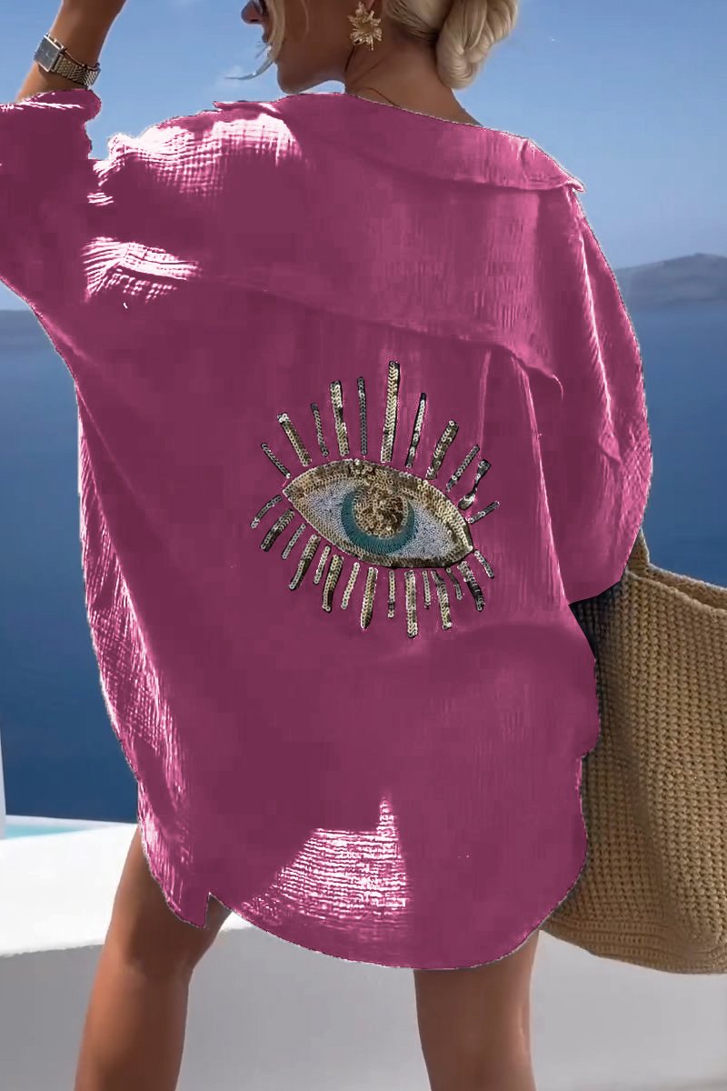 Camicia Casual con Paillettes e Perline