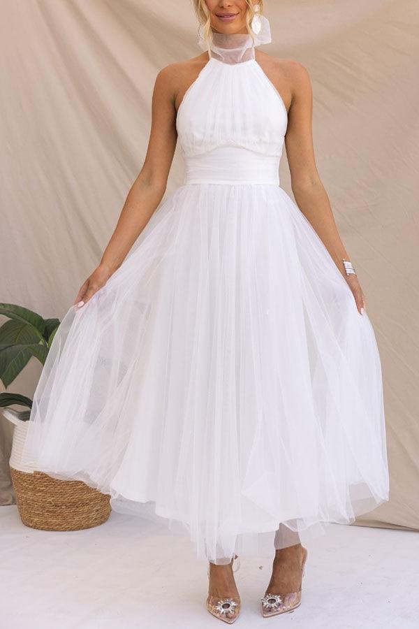 Abito Maxi Halter in Tulle con Dettagli Arricciati Fairy Vibes