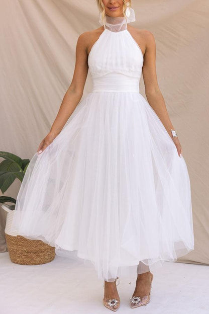 Abito Maxi Halter in Tulle con Dettagli Arricciati Fairy Vibes