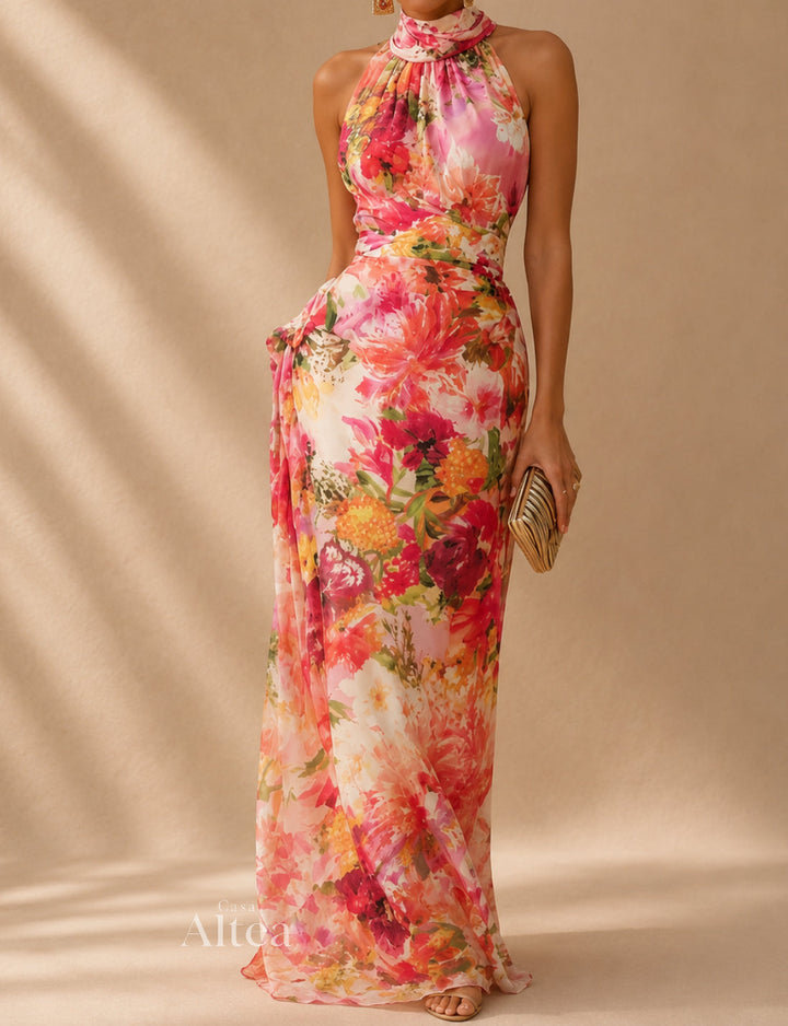 Isadora Vestito Maxi Floreale con Collo Halter