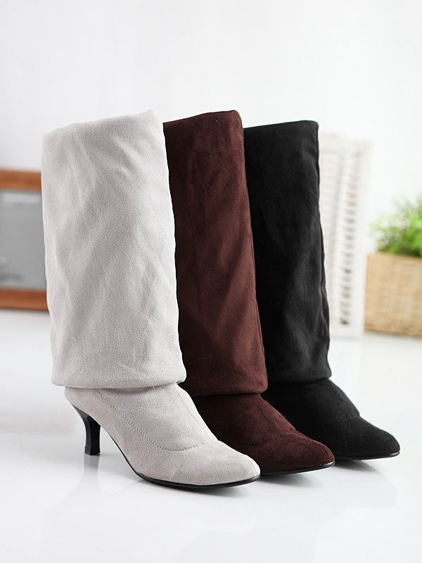 Stivali alti da donna in suede unicolor