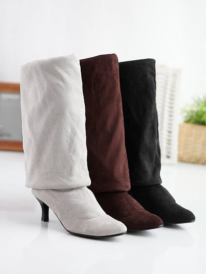 Stivali alti da donna in suede unicolor