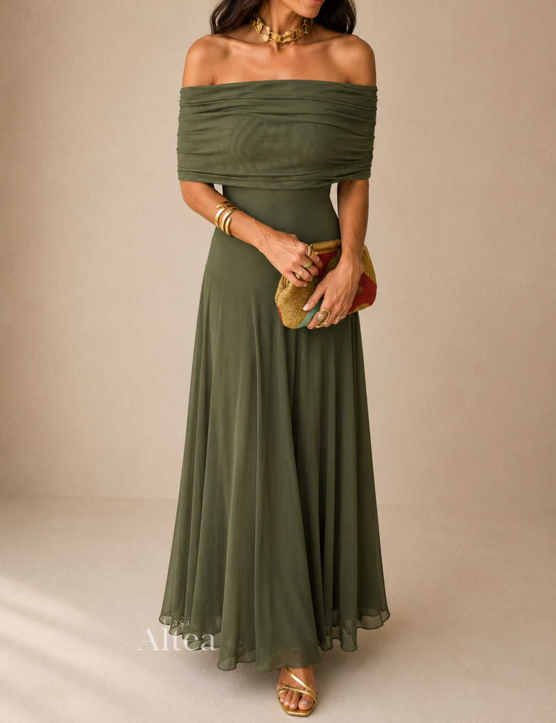 Estefanía Vestito Maxi con Spalle Scoperte e Aperture