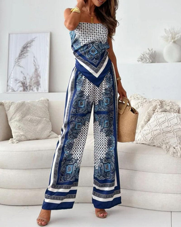 Set di Due Pezzi con Stampa Elegante e Pantaloni con Lacci