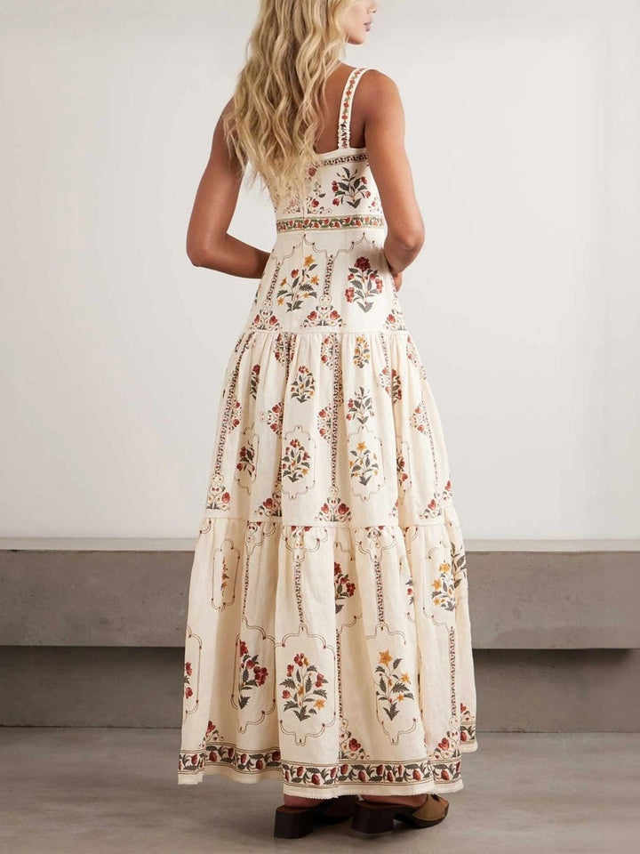 Abito Maxi Slip da Vacanza con Stampa Floreale Bohemien