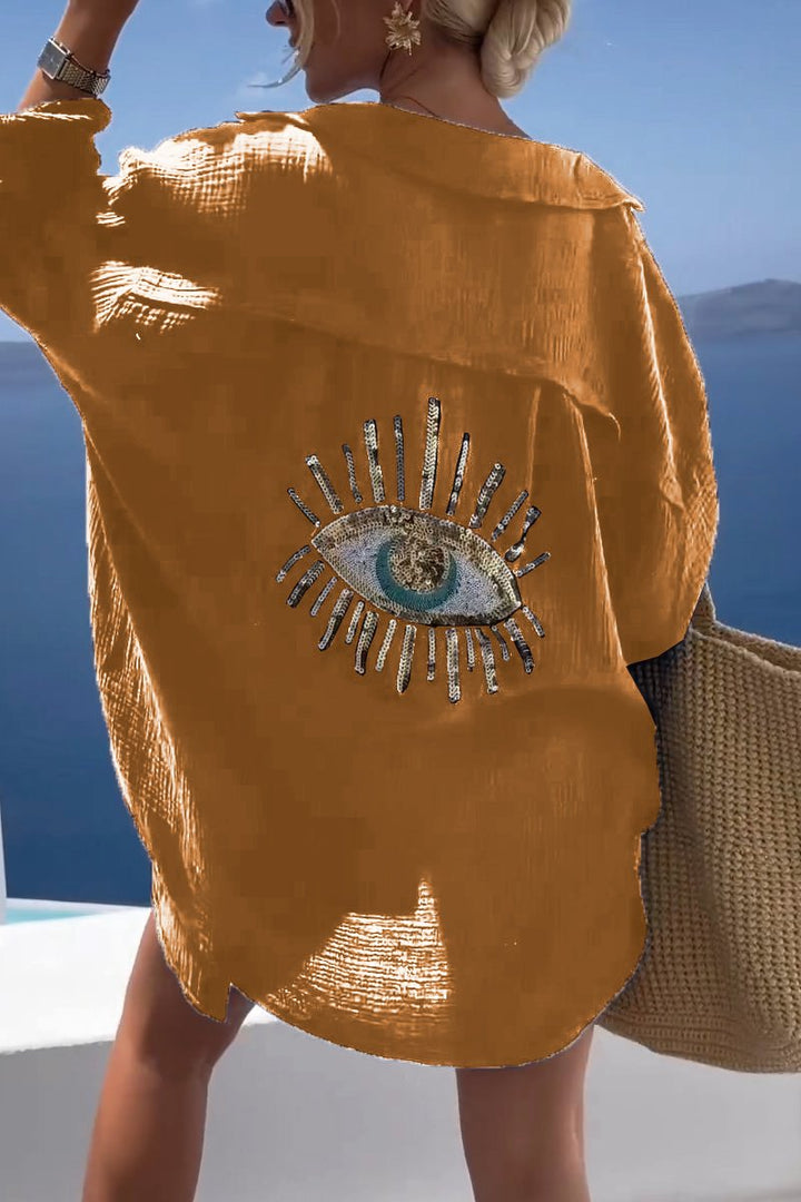 Camicia Casual con Paillettes e Perline