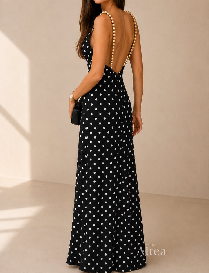Dalia Vestito Maxi Nero con Dettaglio di Catena Dorata