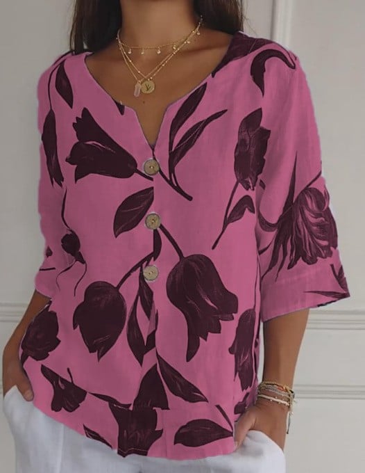 Maglione Pullover in Lino-Cotone con Collo a V