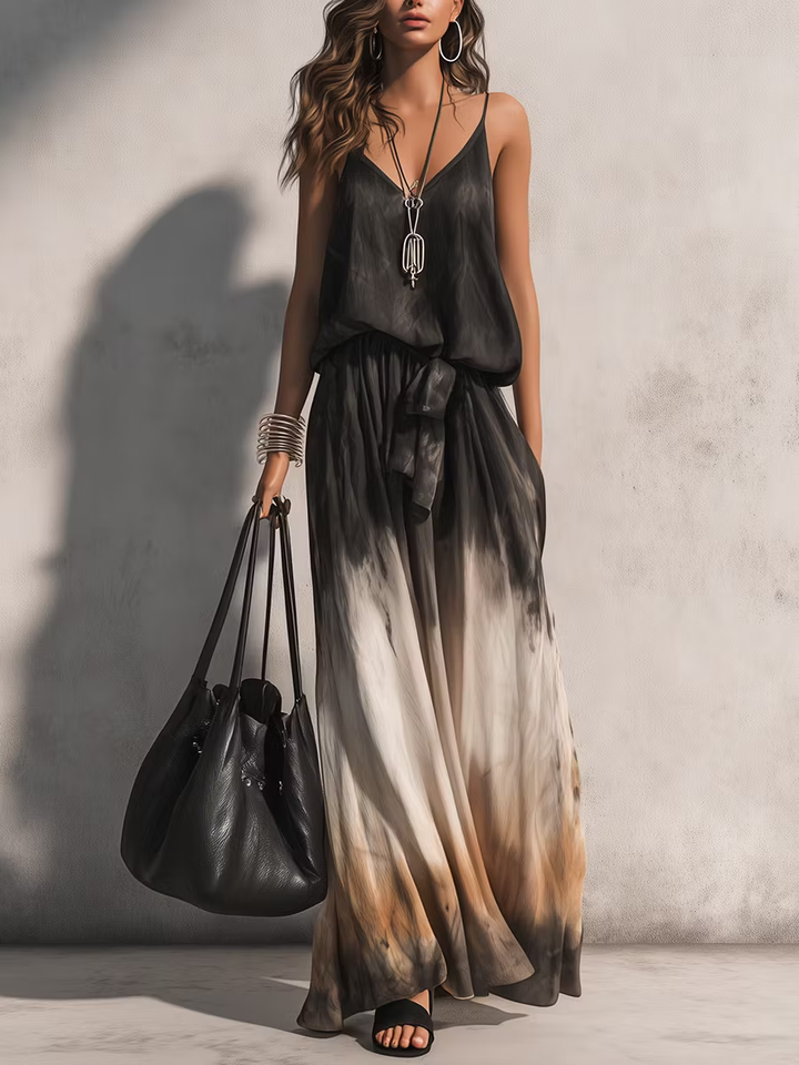 Set Top Cami Nero e Gonna Maxi A Linea Ombre