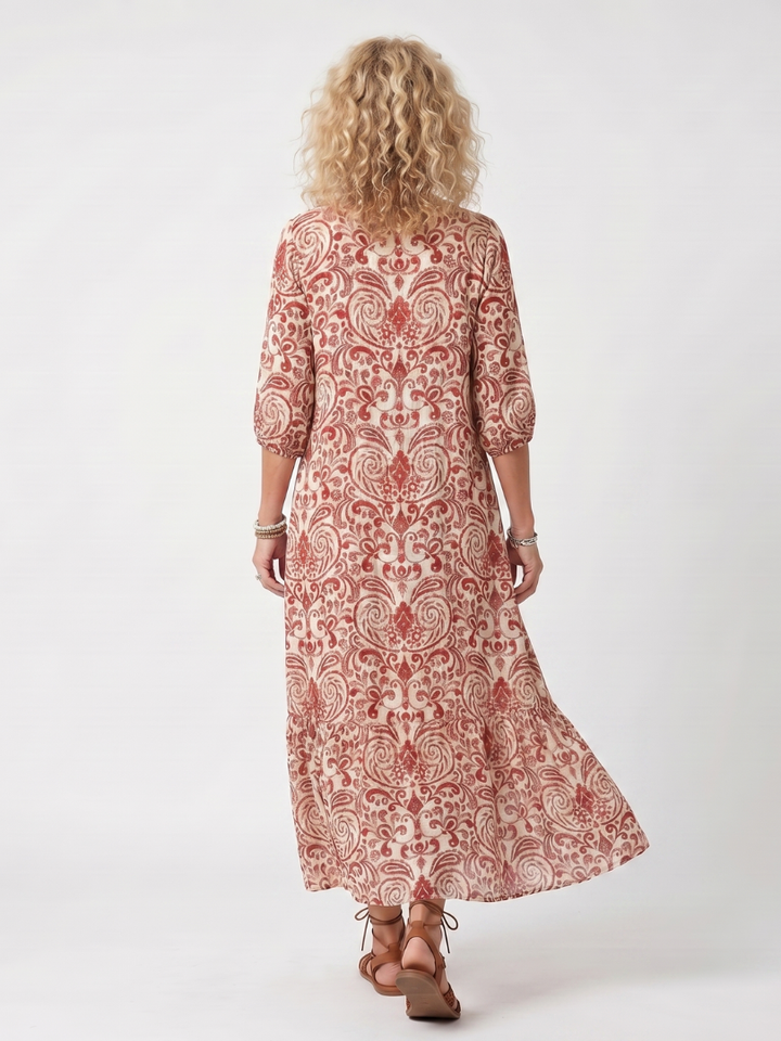 Noelle | Abito Midi con Stampa Ornata e Fiocco a Nappa