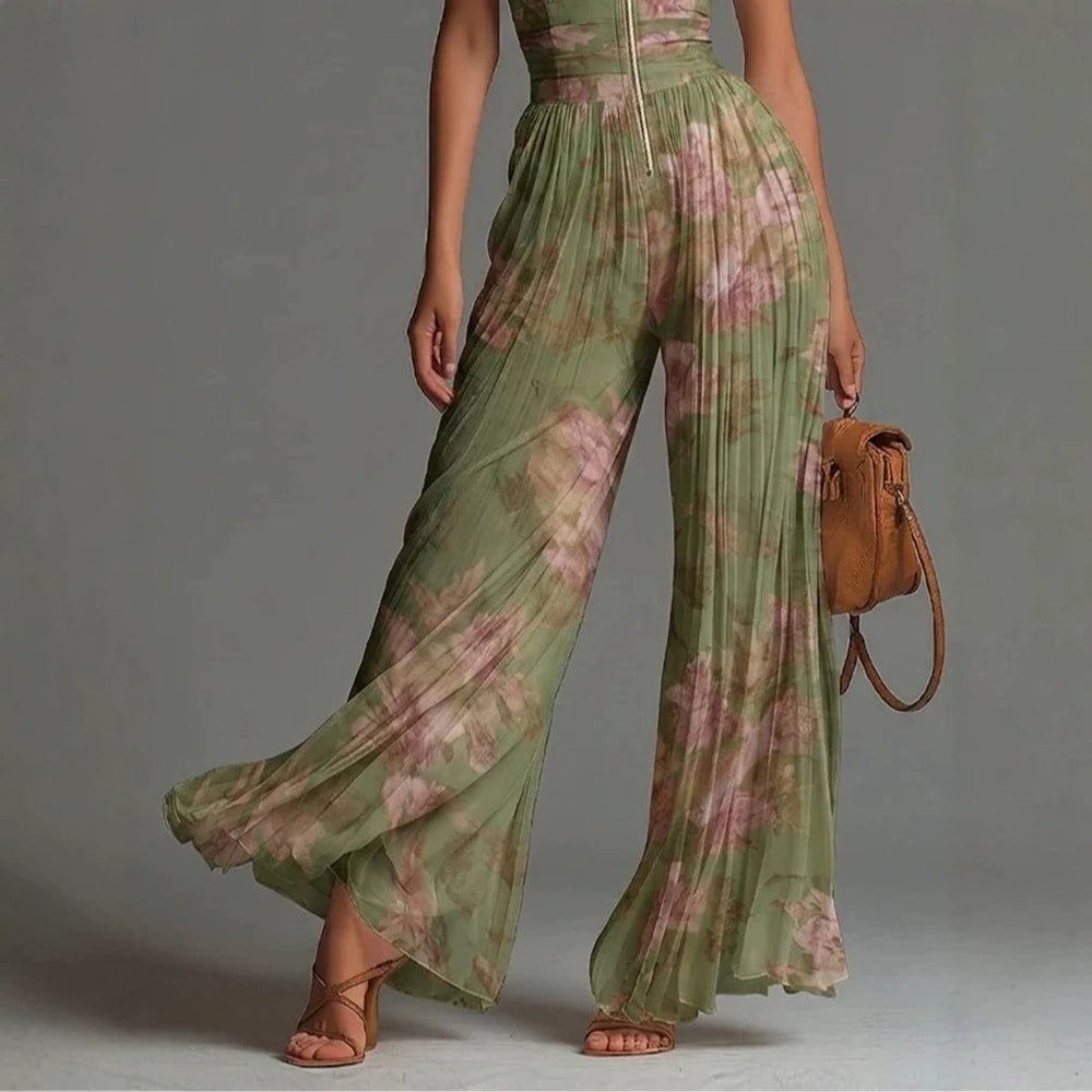 Sofia - Jumpsuit in Chiffon a Pieghe con Fantasia Floreale