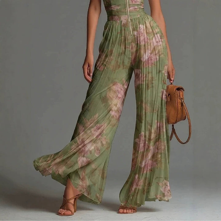 Sofia - Jumpsuit in Chiffon a Pieghe con Fantasia Floreale