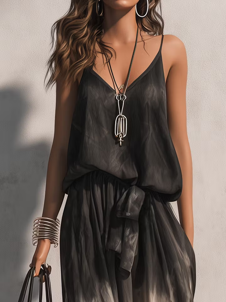 Set Top Cami Nero e Gonna Maxi A Linea Ombre