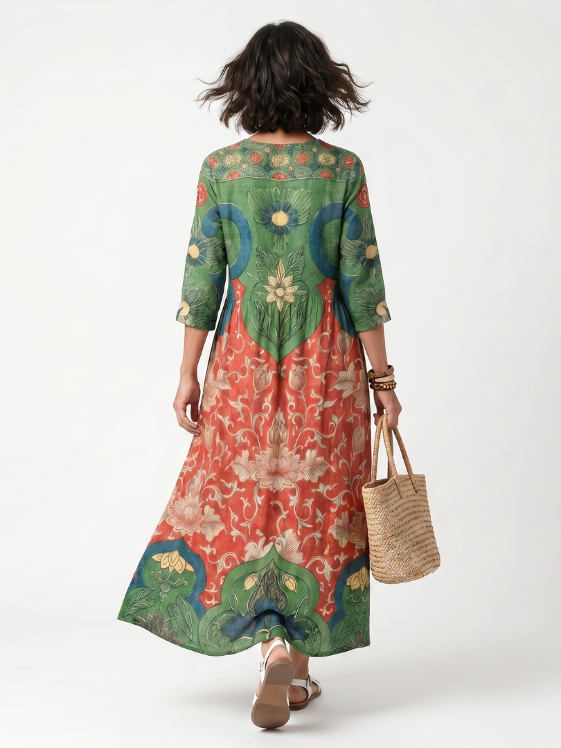Sloane | Abito Midi a V con Tasche e Stampa Mista