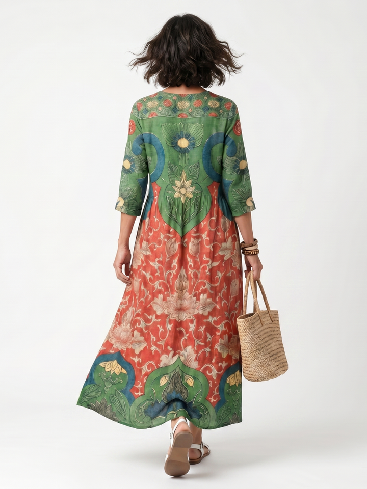 Sloane | Abito Midi a V con Tasche e Stampa Mista