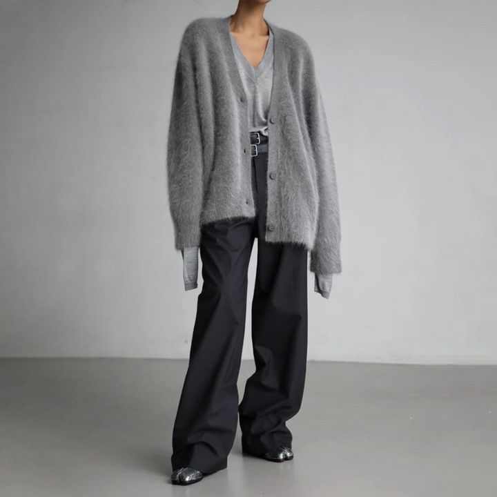 Cardigan Lungo in Finta Visone Morbido e Largo con Maniche Lunghe