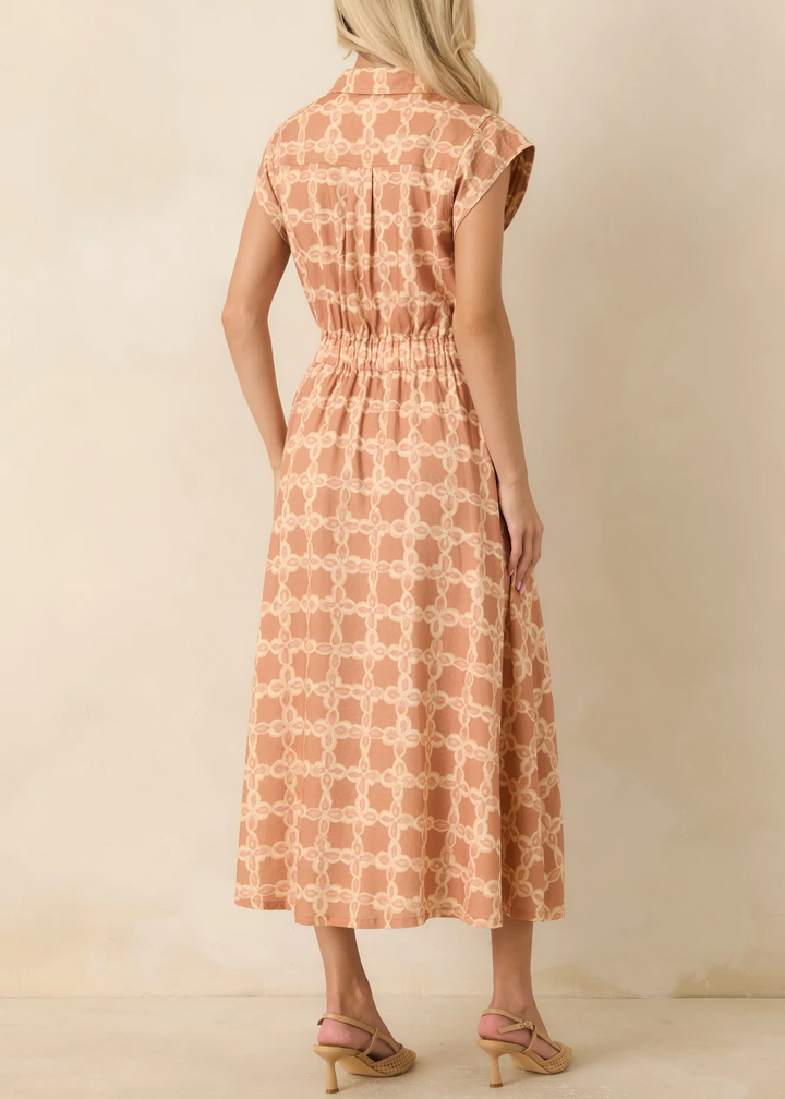 Abito Midi Elegante con Stampa Floreale Albicocca