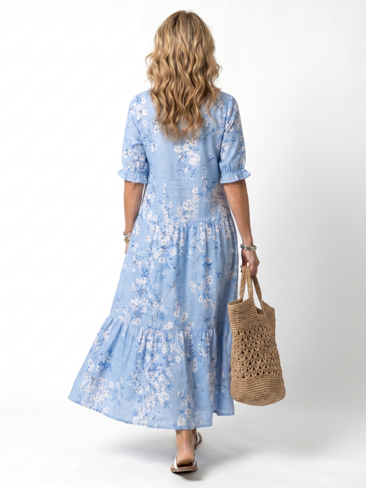 Alora | Vestito Midi con Stampa Floreale e Nastrini