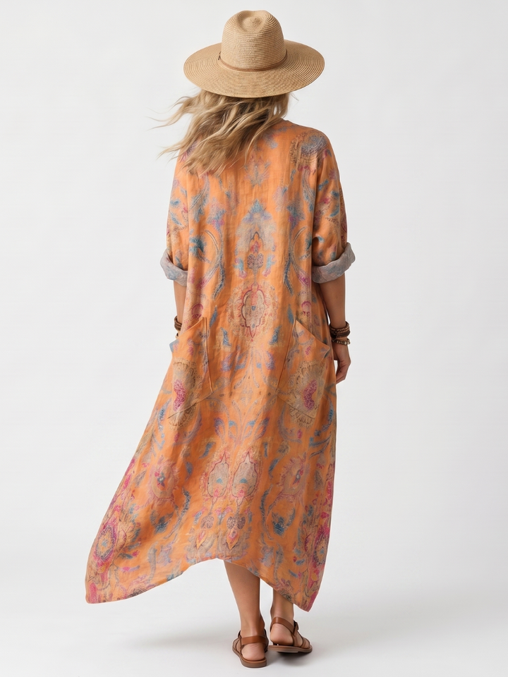 Remi | Abito midi oversize con scollo a V e tasche stampate