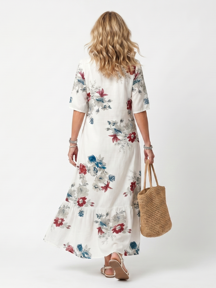 Maeva | Abito Midi con Stampa Floreale e Nappe