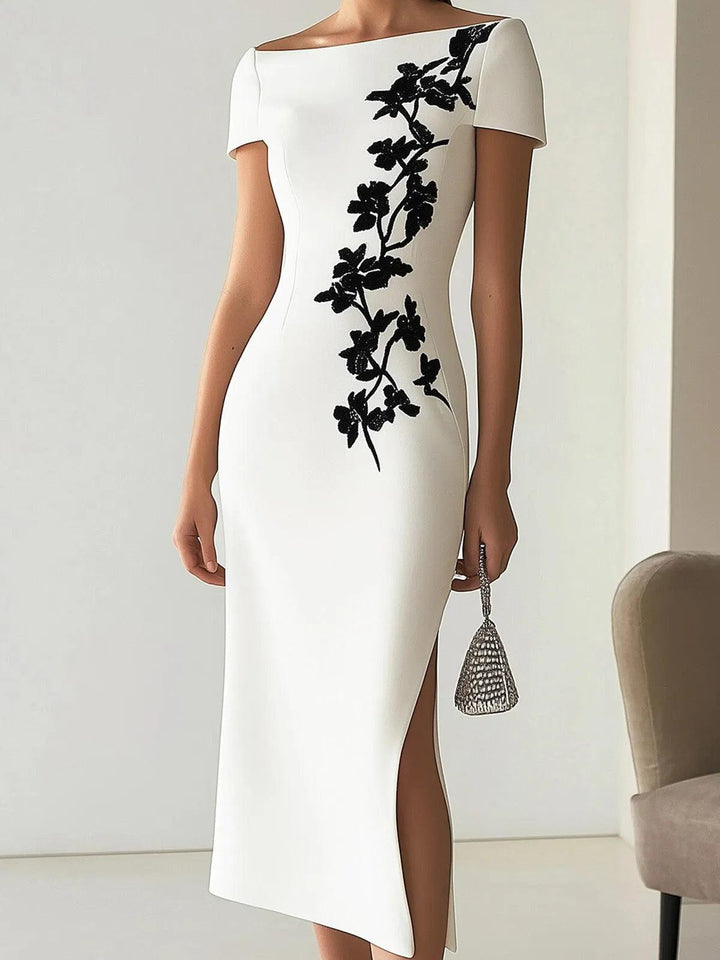 Abito Midi con Stampa Floreale Chic e Collo Barchetta