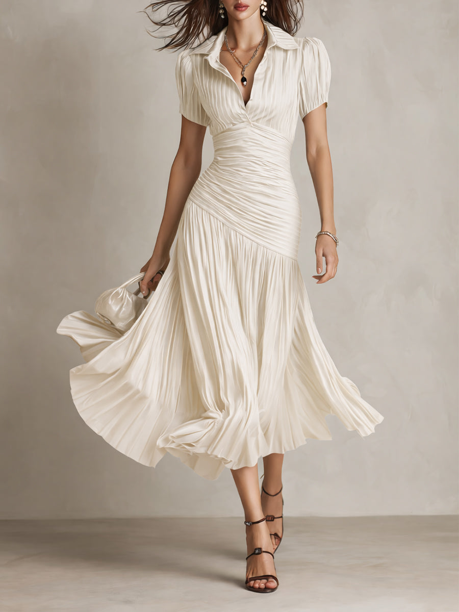 Adriana | Abito midi in satin a righe rétro