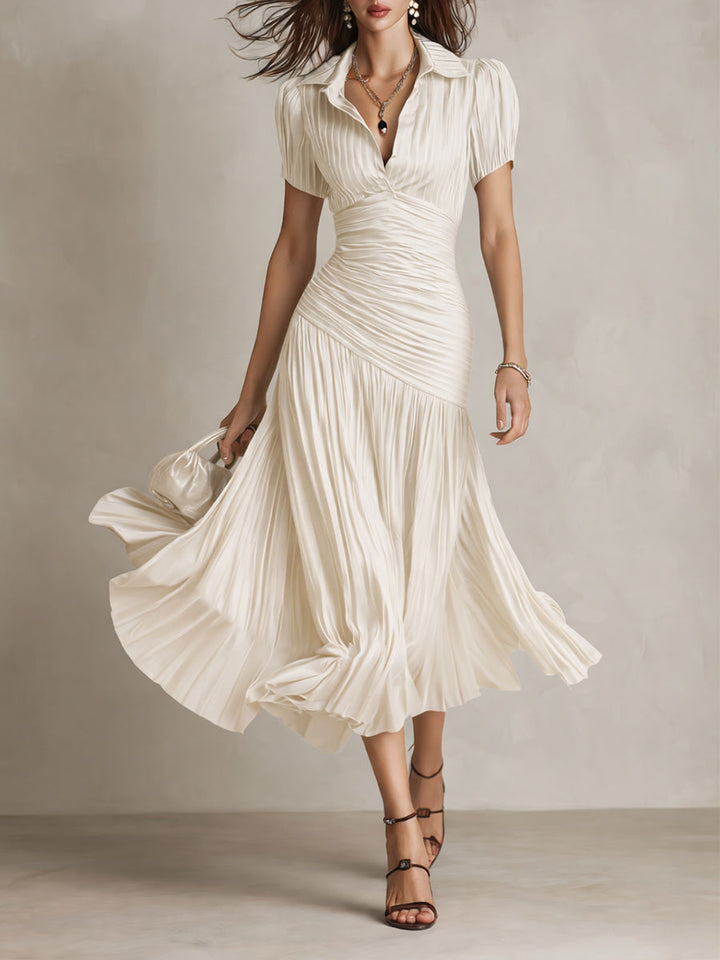 Adriana | Abito midi in satin a righe rétro