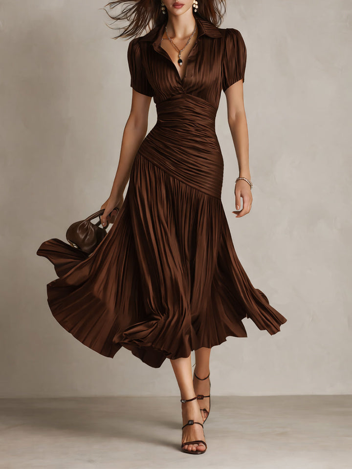 Adriana | Abito midi in satin a righe rétro
