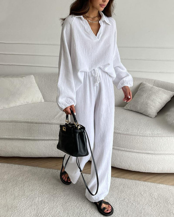 Set di due pezzi casual autunnale con scollo a V semplice