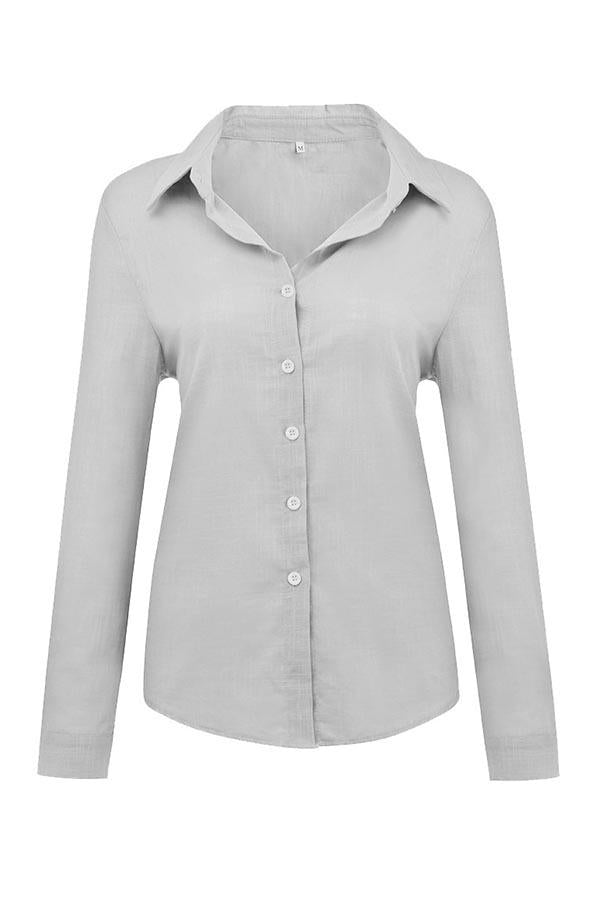 Camicia Blusa a Collo con Bottone Casual