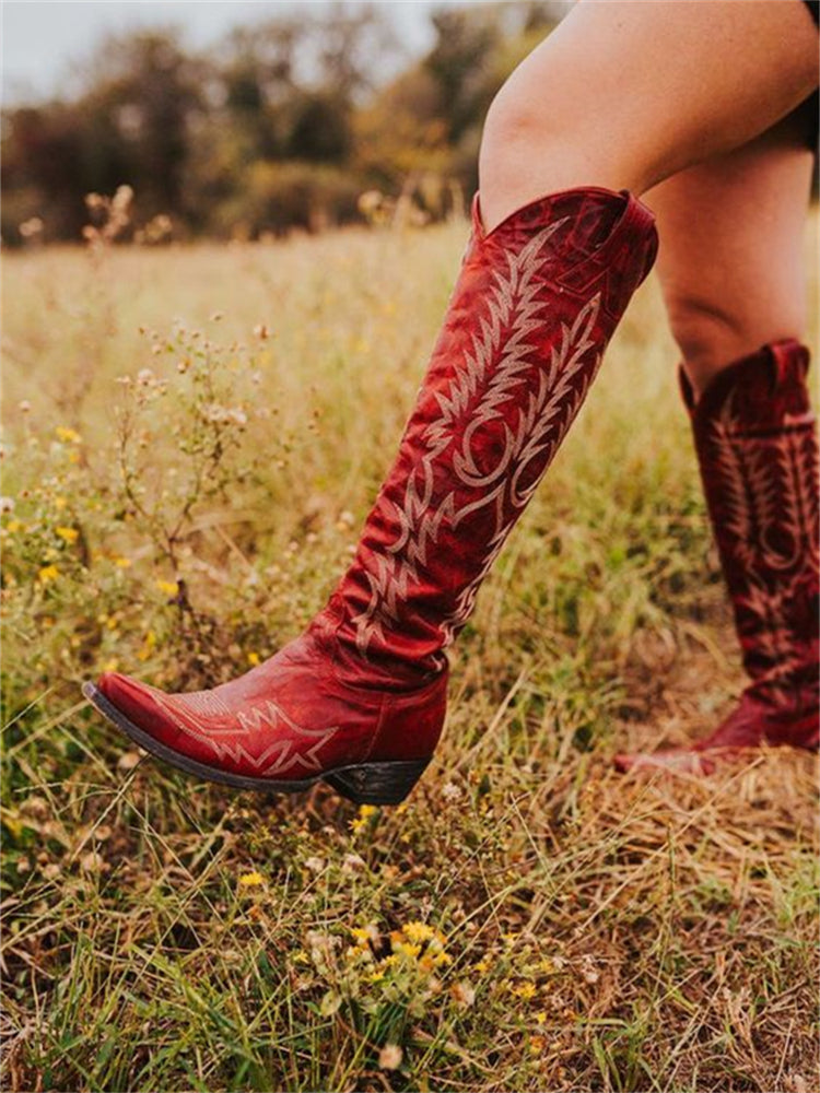 Stivali alti Vintage Western Cowboy Ricamati