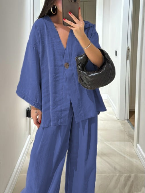 Set di Top e Pantaloni V-Neck Casual