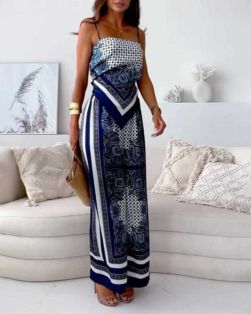Set di Due Pezzi con Stampa Elegante e Pantaloni con Lacci