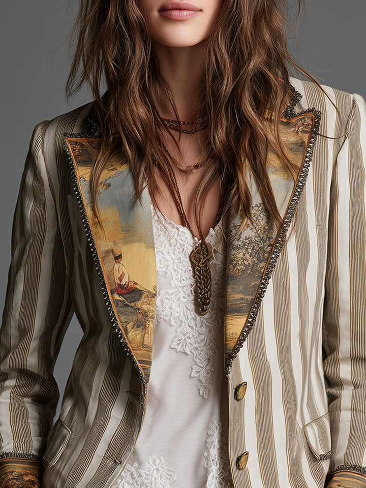 Blazer da Donna Boho a Strisce Stampato con Rever