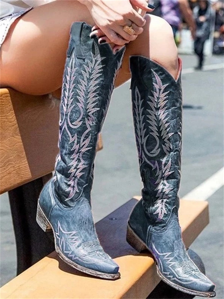 Stivali alti Vintage Western Cowboy Ricamati