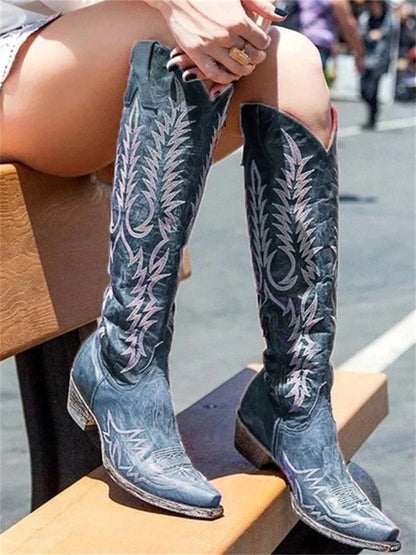 Stivali alti Vintage Western Cowboy Ricamati