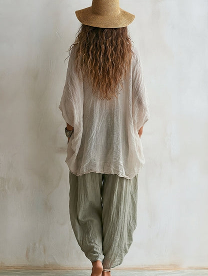 Set Due Pezzi Comodo e Casual in Cotone-Lino