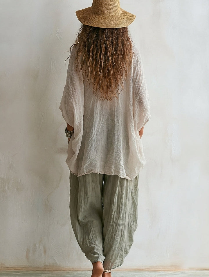 Set Due Pezzi Comodo e Casual in Cotone-Lino