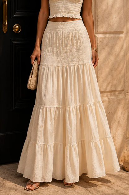 Set di Abito Maxi A Linea con Spalline Bianche Arricciato