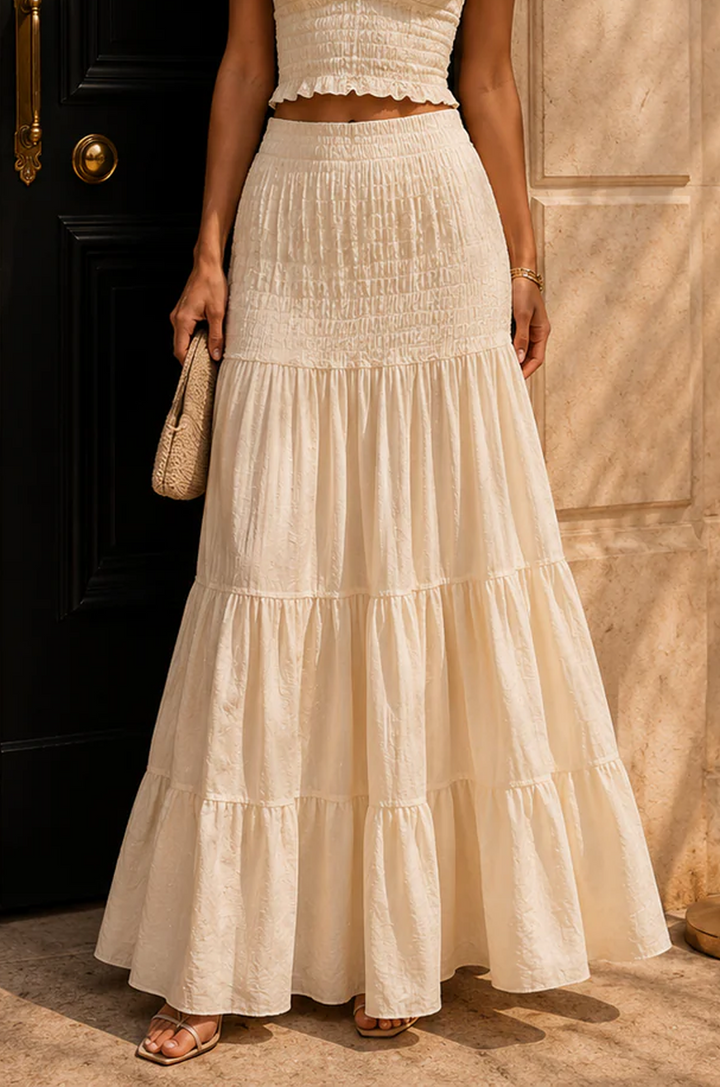 Set di Abito Maxi A Linea con Spalline Bianche Arricciato