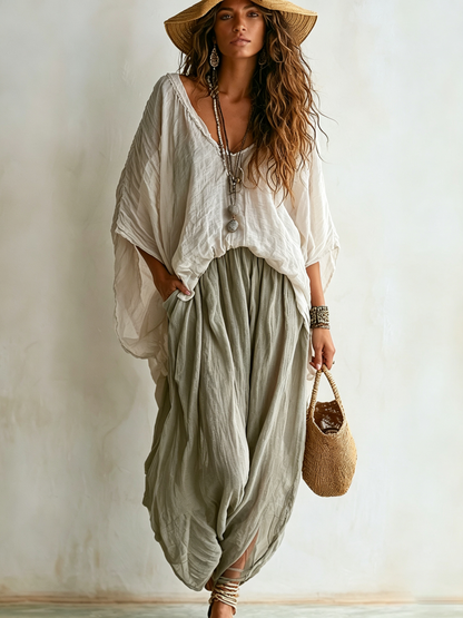 Set Due Pezzi Comodo e Casual in Cotone-Lino