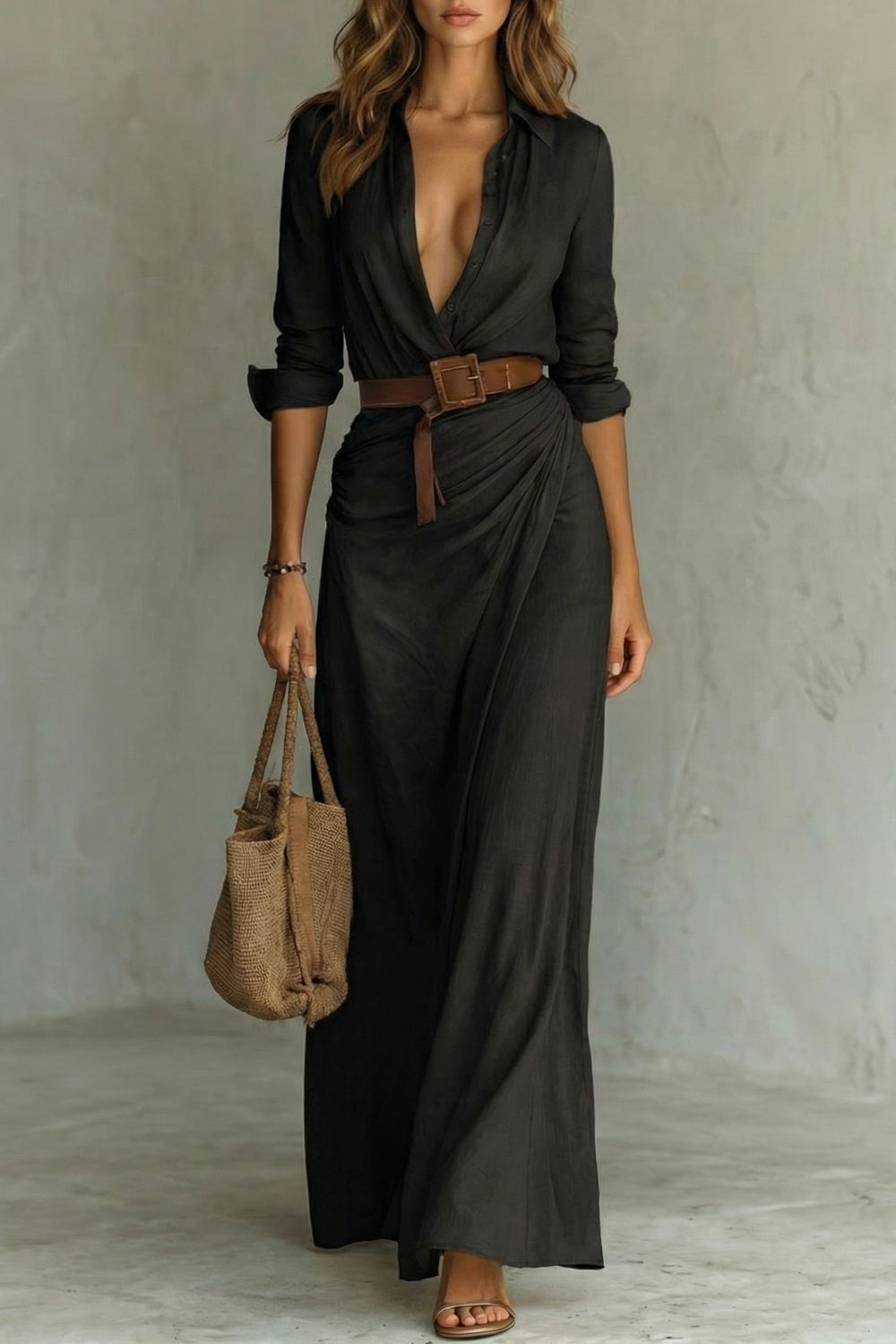 Azura – Vestito avvolgente con bottoni – Vestito maxi con cintura