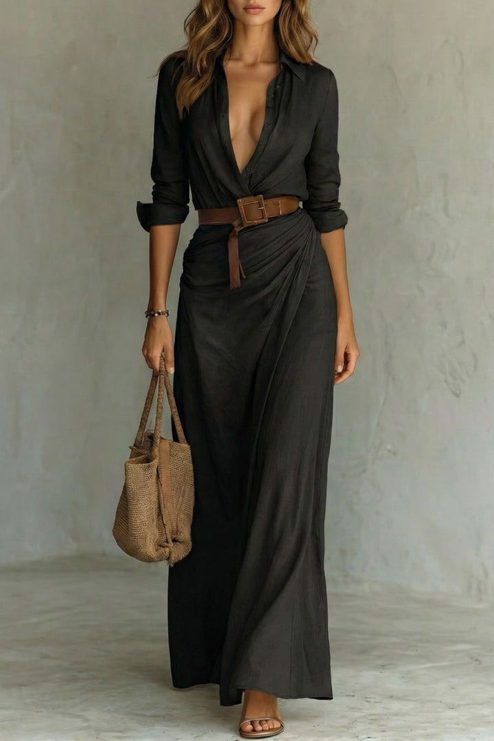 Azura – Vestito avvolgente con bottoni – Vestito maxi con cintura