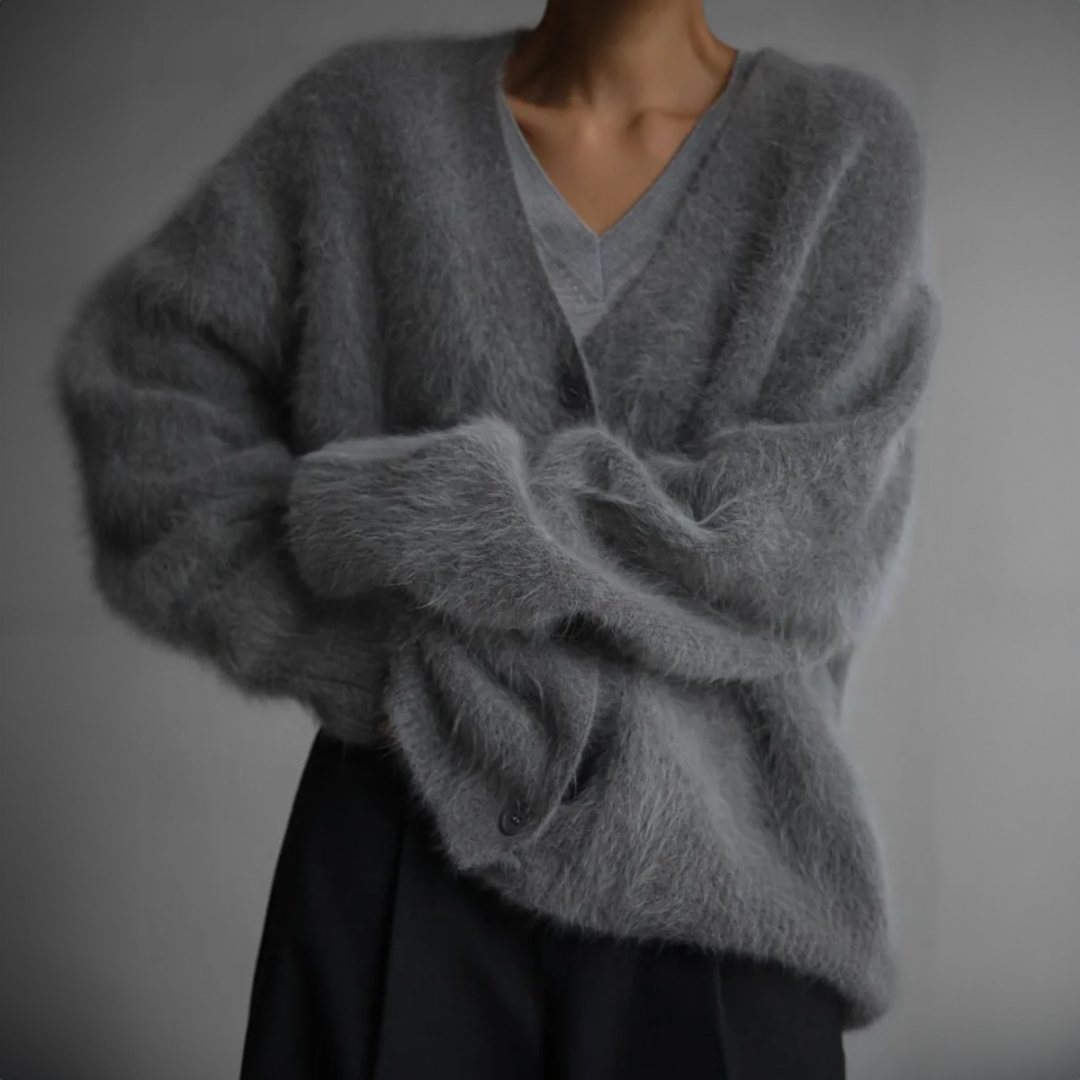 Cardigan Lungo in Finta Visone Morbido e Largo con Maniche Lunghe