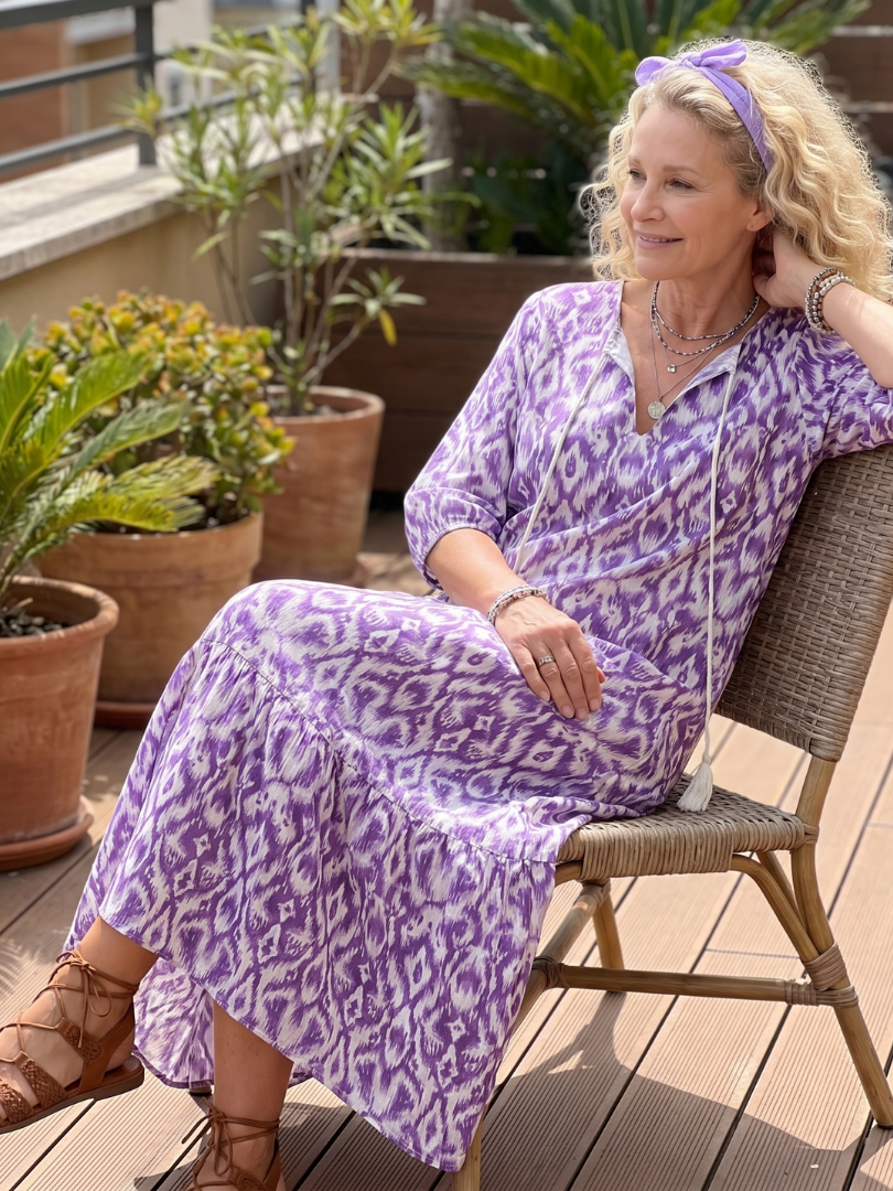 Penelope | Abito Midi Stampato con Frange