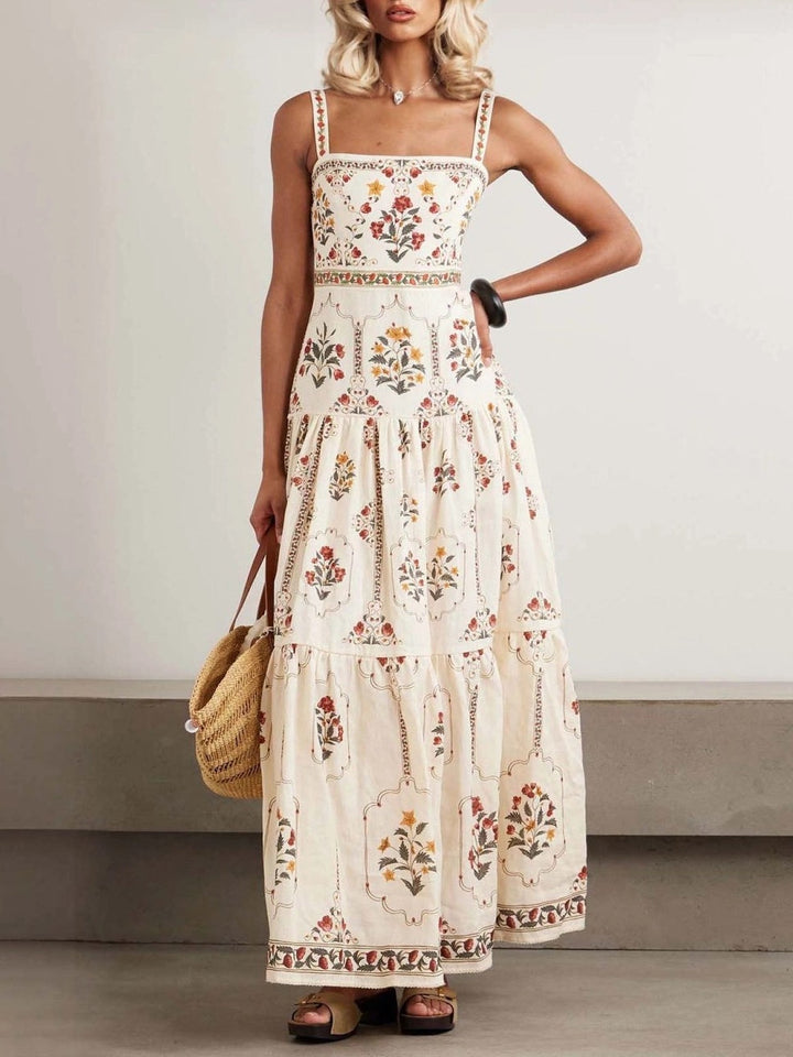 Abito Maxi Slip da Vacanza con Stampa Floreale Bohemien