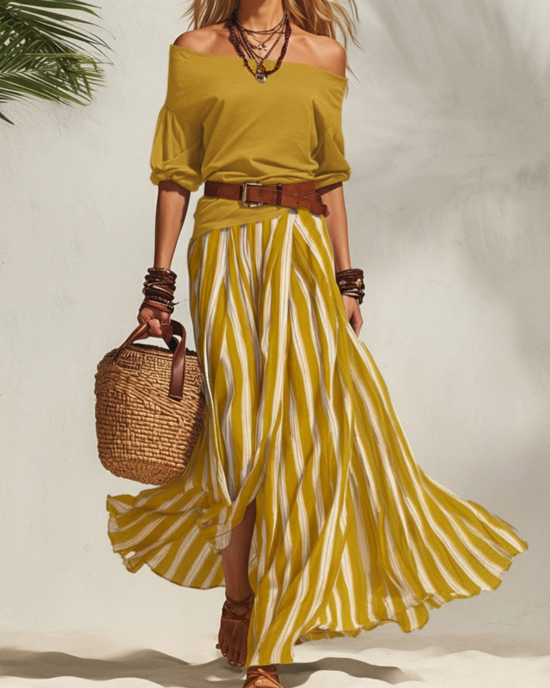 MADISON | Set Gonna Maxi a Strisce con Top Off-Shoulder