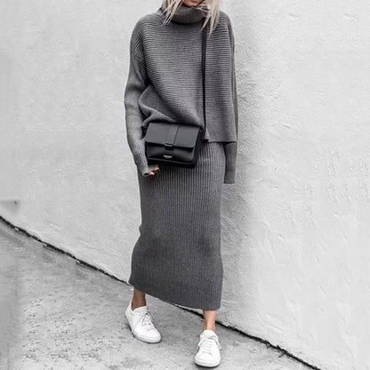 Completo Elegante e Alla Moda a Collo Alto di Colore Unito in Due Pezzi