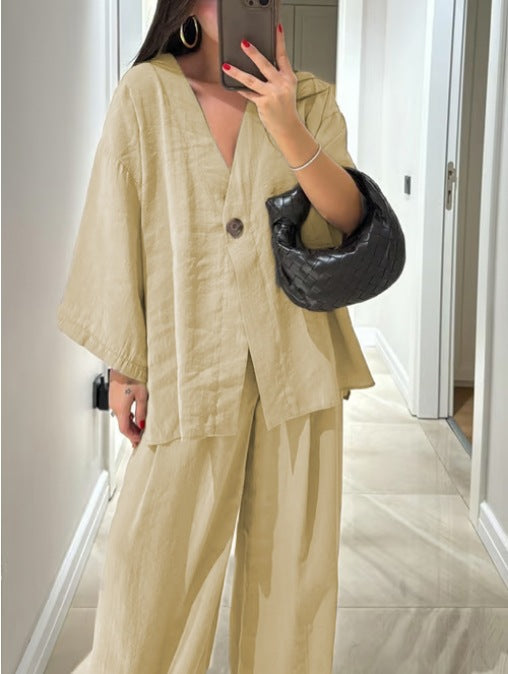 Set di Top e Pantaloni V-Neck Casual