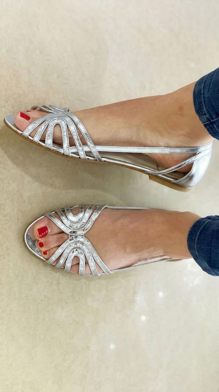 Sandali Open-Toe con Lucentezza Metallica